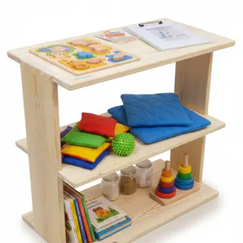 Meuble d'activité et étagère de rangement thérapeutique en bois massif pour ergothérapie et orthophonie Liftosium.